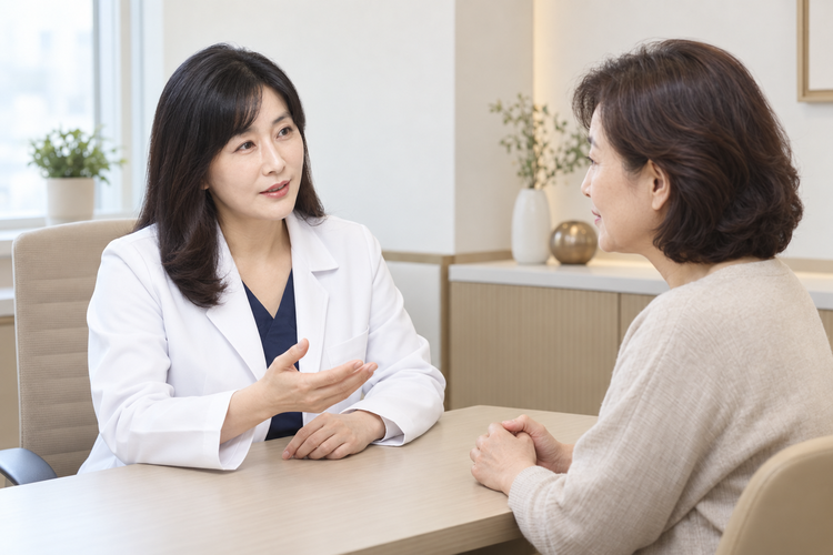 호르몬 치료를 시작할지는 나이와 폐경 후 경과 기간, 심뇌혈관·유방암 병력을 함께 따져 정합니다.